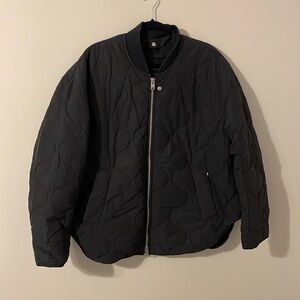 All Saints Oversized Koto Black Jiro Quilted Shell Zip Up Jacket